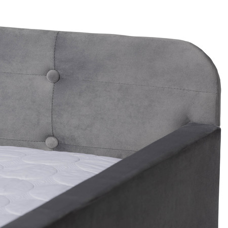 Baxton Studio Jona Grey Velvet and Button Tufted Queen Size Daybed with Trundle 169-10849
